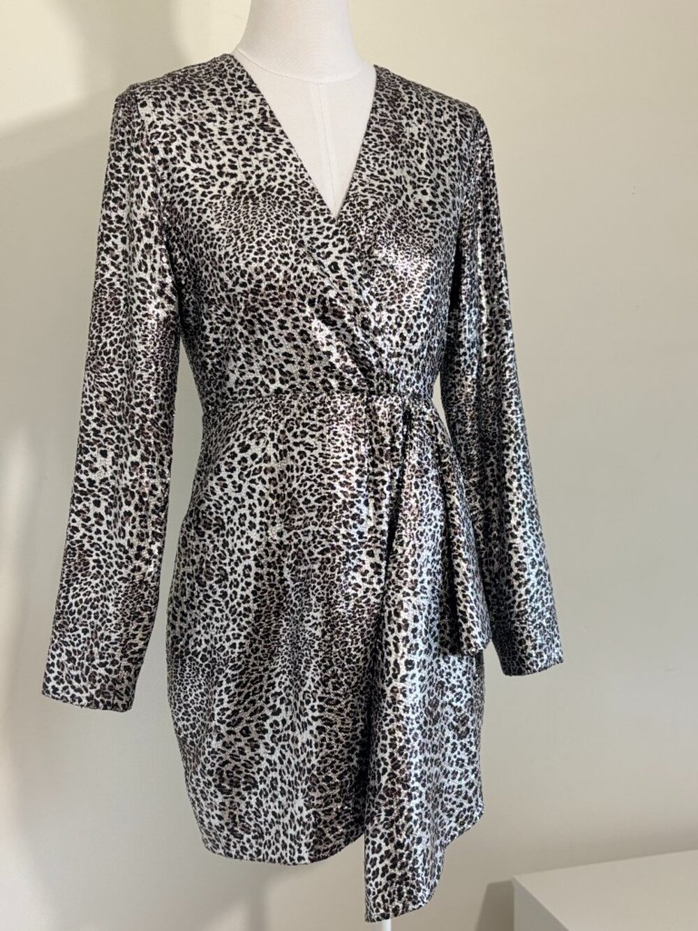 Ronny Kobo Metallic Leopard Print Cocktail Mini Dress